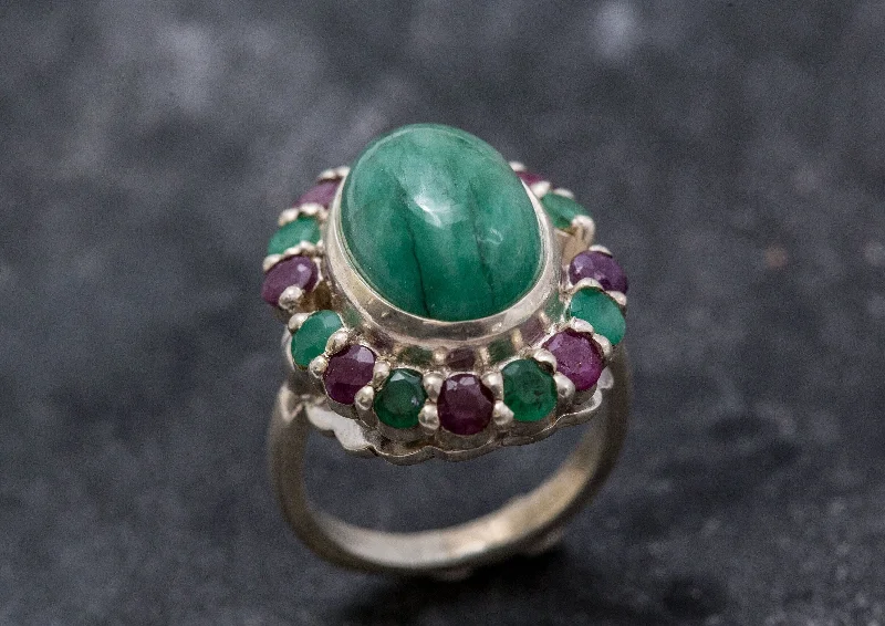 Classic solitaire rings for women -Large Emerald Ring - Statement Flower Ring - Vintage Cocktail Ring