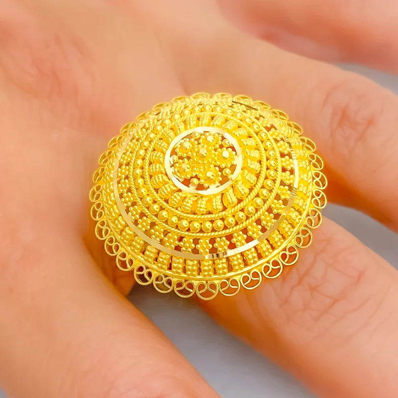 Bridal rings for women -Floral Multi Bead 22k Gold Statement Ring