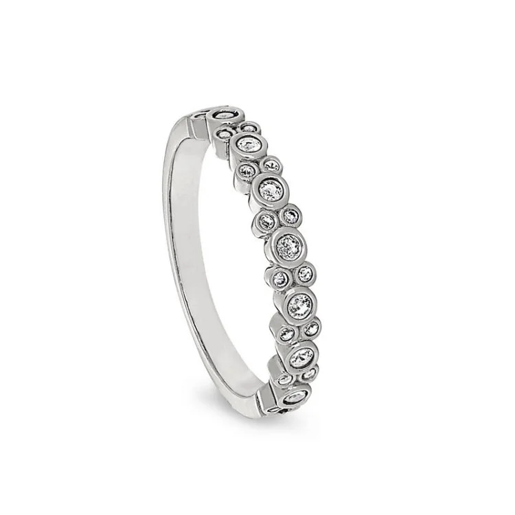 Floral engagement rings for women -Platinum Finish Sterling Silver Bubbles Ring with Simulated Diamonds