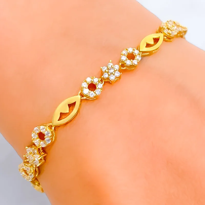 Fine gold bracelets for women -Majestic Marquise Flower 22k Gold CZ Bracelet