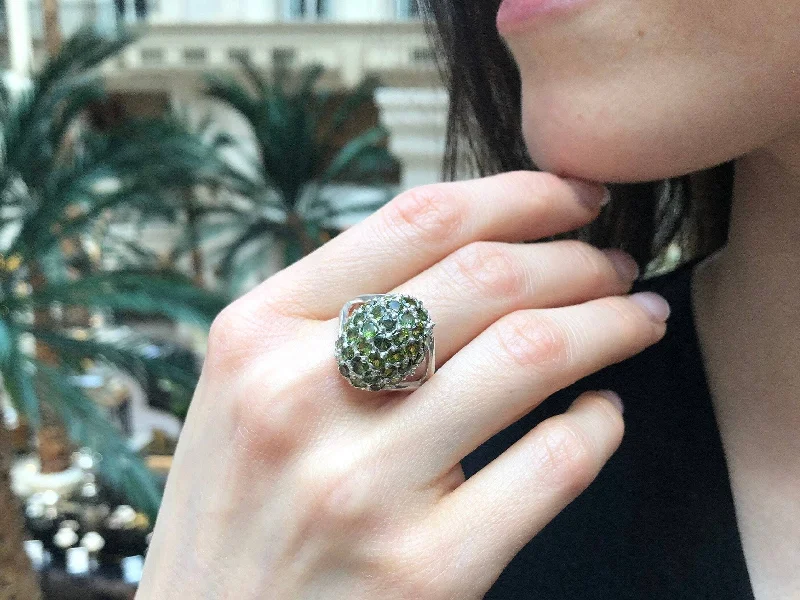 Adjustable rings for women -Green Tourmaline Ring - Sphere Cluster Ring - Chunky Vintage Ring