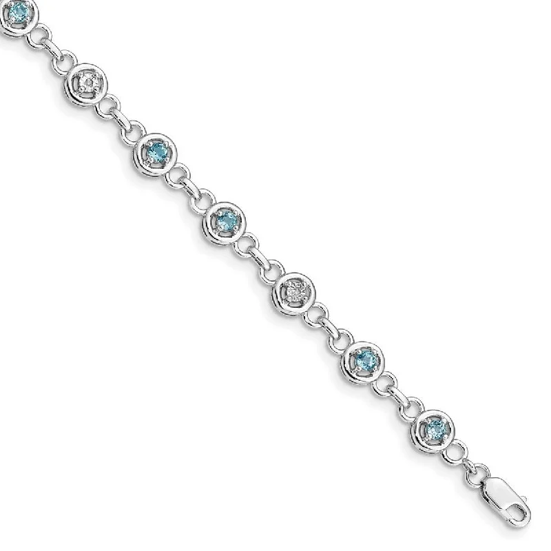 Sparkling bracelets for women -Curata 925 Sterling Silver Polished Lobster Claw Closure Blue Topaz and Diamond Bracelet