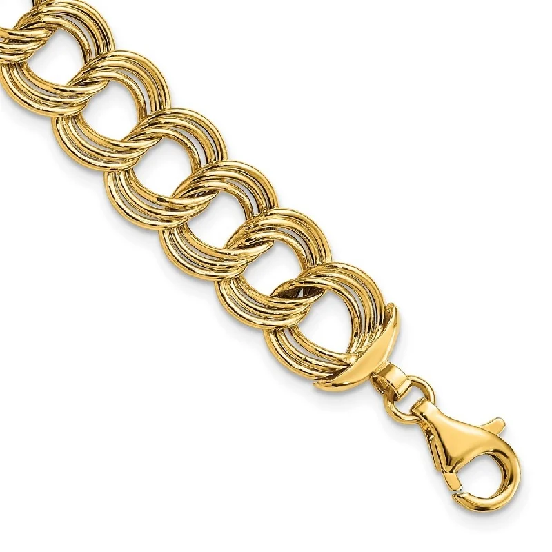 Fine gold bracelets for women -Curata 14k Yellow Gold Polished Fancy Triple Link Bracelet 7.5 Inch