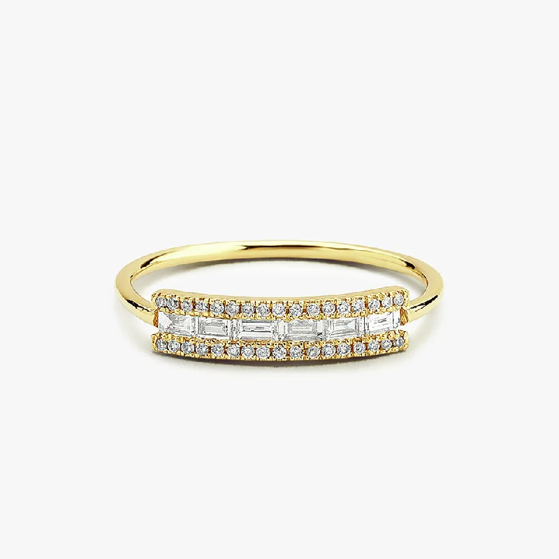 White gold engagement rings for women -14K Gold Horizontal Baguette Diamond Ring