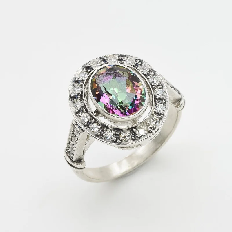 Anniversary rings for women -Mystic Topaz Ring - Vintage Topaz Ring - Purple Bezel Ring