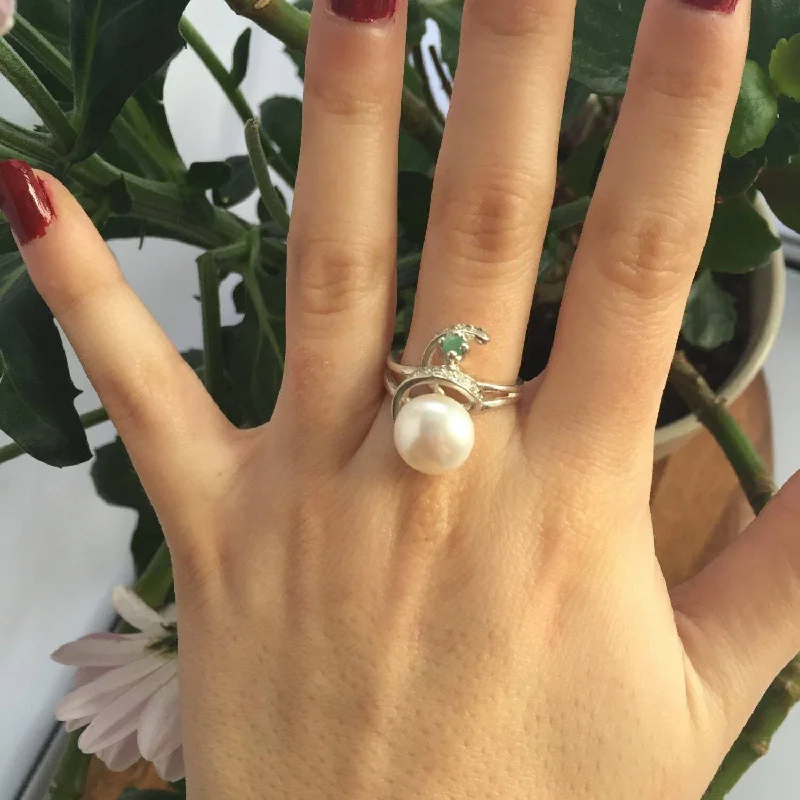 Ruby rings for women -White Pearl Ring - Swirl Silver Ring - Pearl Statement Ring