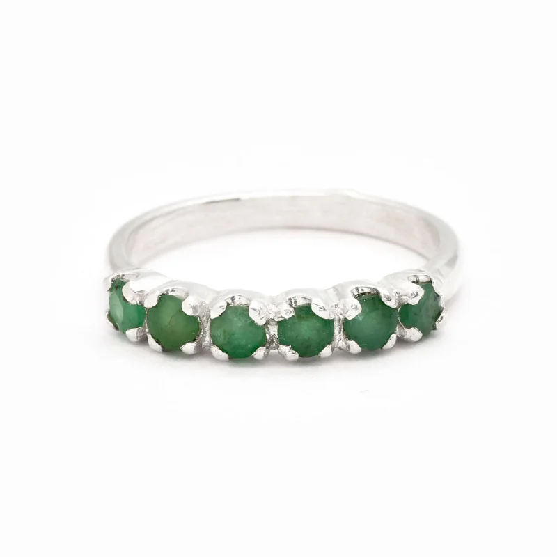 Art deco rings for women -Natural Emerald Ring - Half Eternity Band - Green Vintage Ring