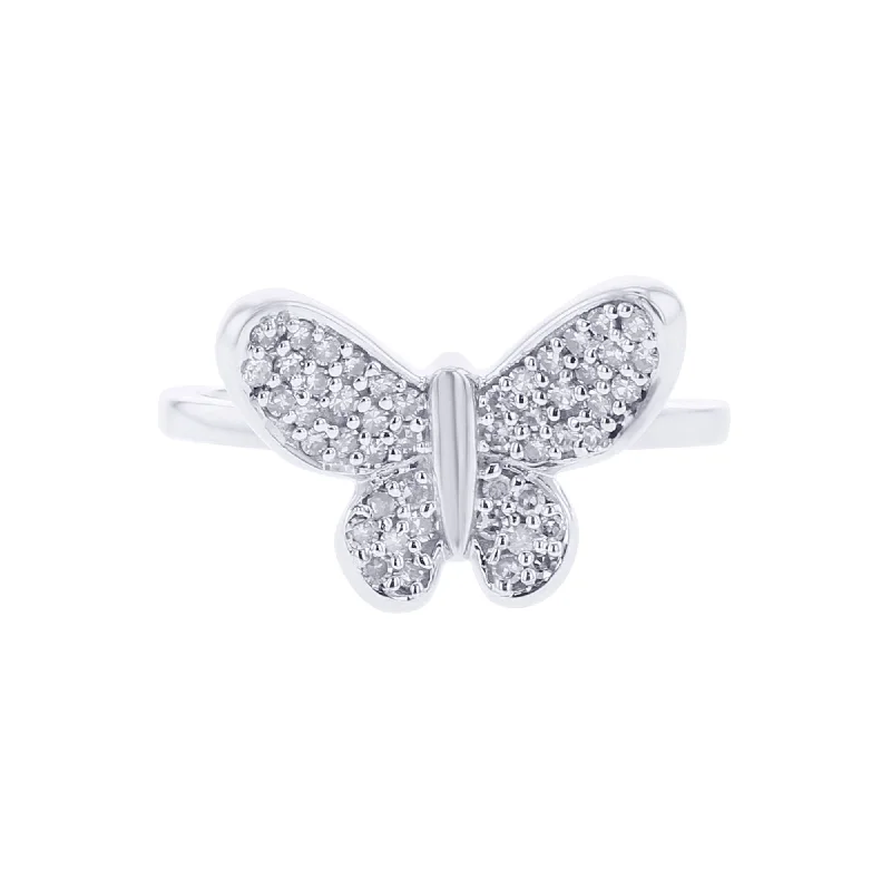 Sparkling engagement rings for women -Silver Delicate Butterfly Diamond Ring