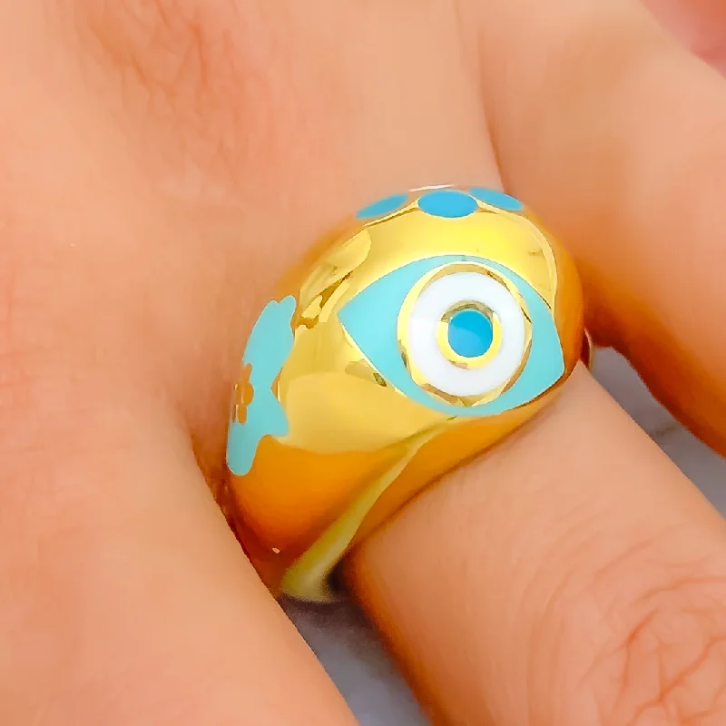 Zircon rings for women -Glamorous Decorative Evil Eye 21k Gold Ring