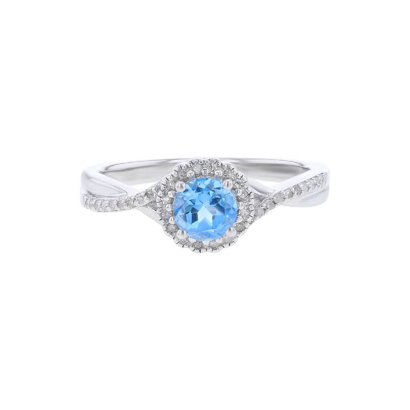 Floral engagement rings for women -Silver Sweet Treat Blue Topaz & Diamond Ring