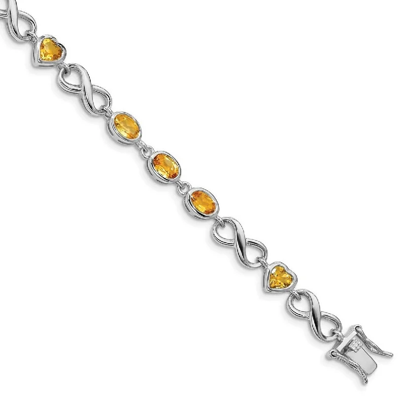 Gold bangle bracelets for women -Curata 925 Sterling Silver Polished Box Catch Closure Oval Love Heart Citrine Bracelet