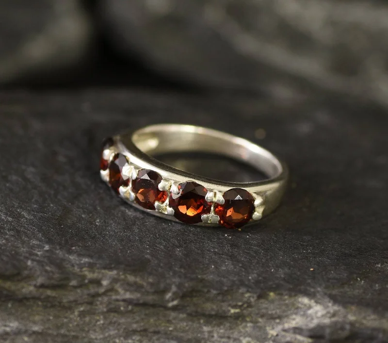 Designer rings for women -Wide Garnet Ring - Genuine Garnet Ring - Red Eternity Ring