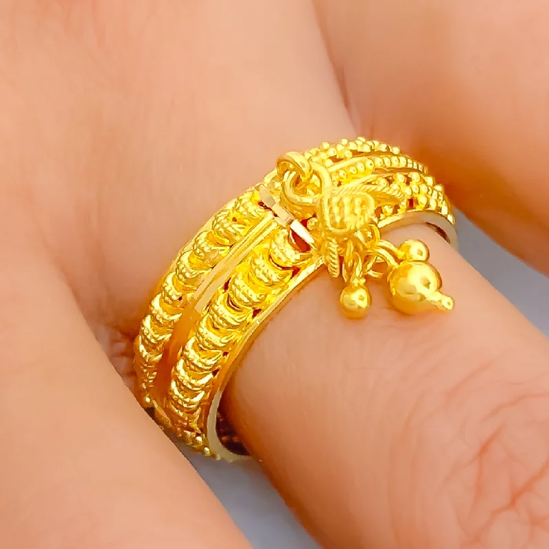 Minimalist diamond rings for women -Shimmering Tassel 22K Gold Band Ring