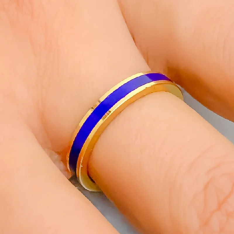 Stackable gold rings for women -Attractive Royal Blue 22k Gold Enamel Band