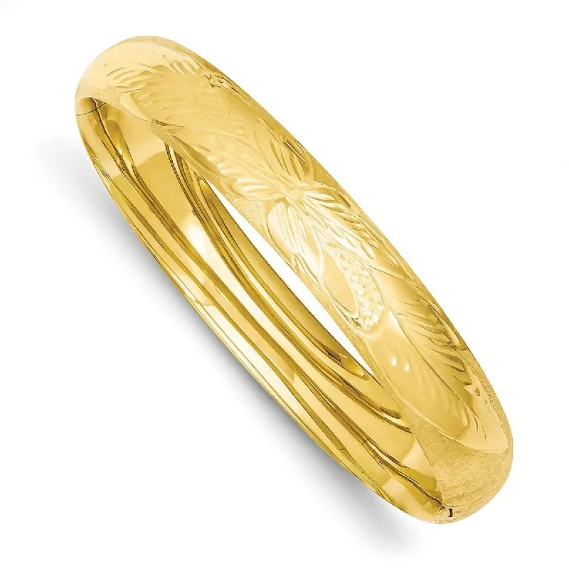 Classic bracelets for women -Curata 14k Yellow Gold 10mm Florentine Engraved Hinged Stackable Bangle Bracelet