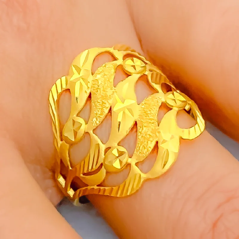 Engraved rings for women -Wavy Refined 22k Gold Ring