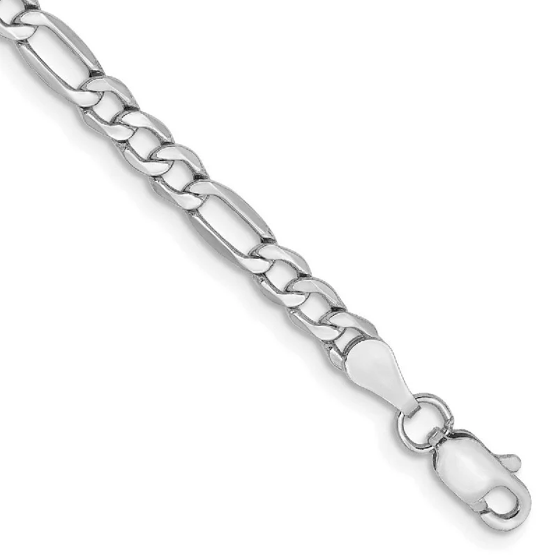 Handcrafted bangles for women -Curata 14k White Gold 3.5mm Semi-solid Figaro Chain Bracelet - 7 Inch