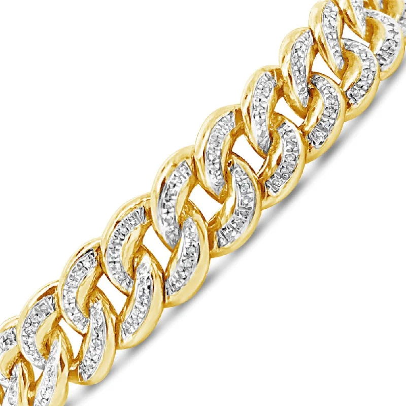 Beaded bracelets for women -10K Solid Yellow Gold .80CT tw Round Cut Diamond Cuban Link 10mm Bracelet