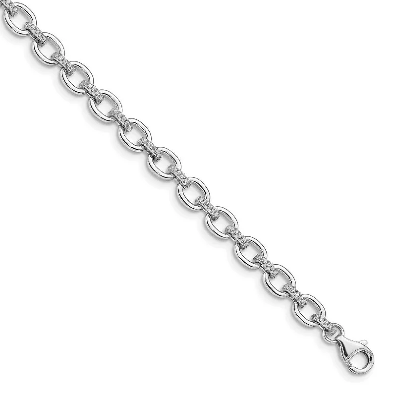 Handcrafted bracelets for women -Curata 925 Sterling Silver Rhodium Plated CZ Cubic Zirconia Simulated Diamond Cable Link With .5inch Ext Bracelet 7 Inch