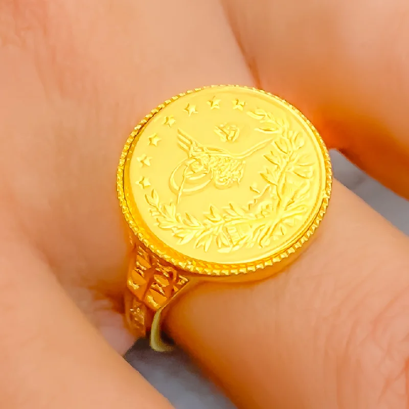 Antique rings for women -Engraved Bold 21k Gold Ring