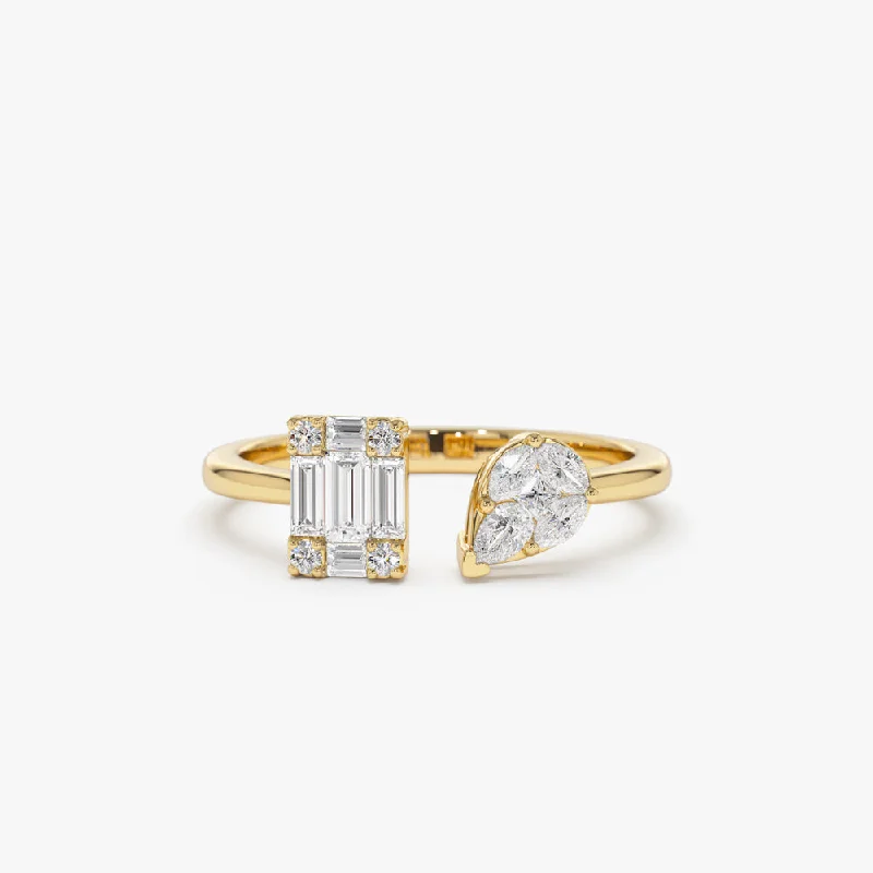 Stackable diamond engagement rings for women -14k Gold Illusion Setting Diamond Toi et Moi Ring