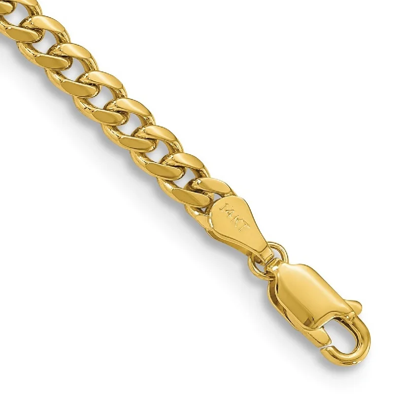 Unique diamond bracelets for women -Curata 14k Yellow Gold Solid Polished 4.0mm Domed Curb Chain Bracelet Lobster Claw