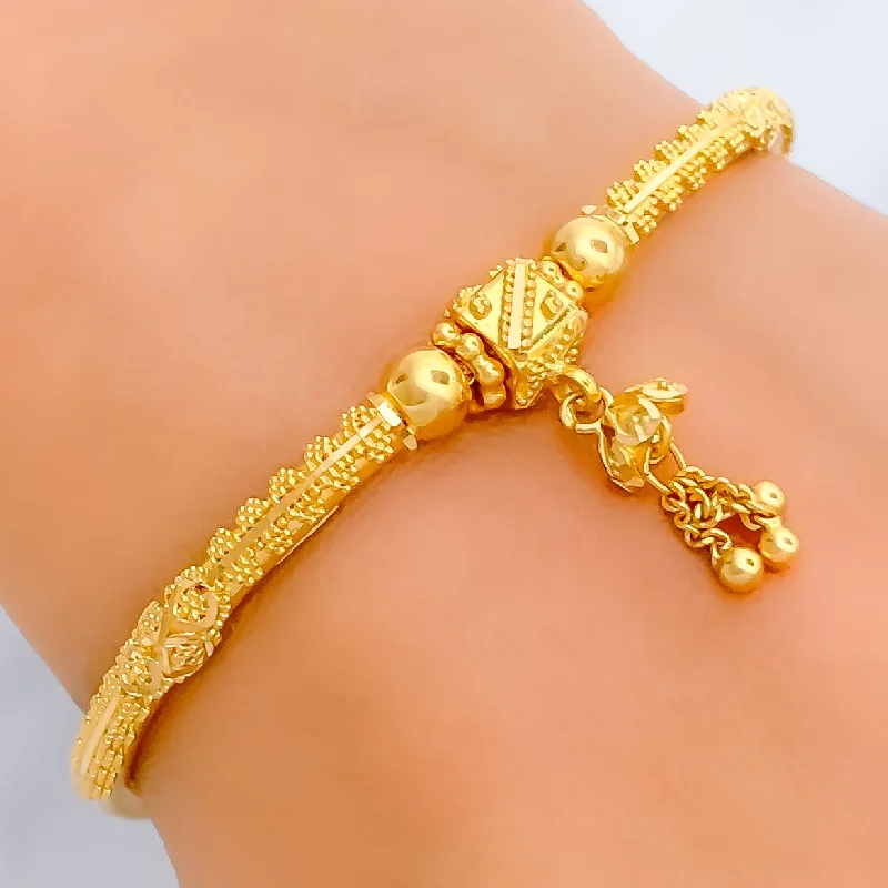 Gold bracelets for women -Delightful Dangling 22k Gold Flexi Bangle Bracelet