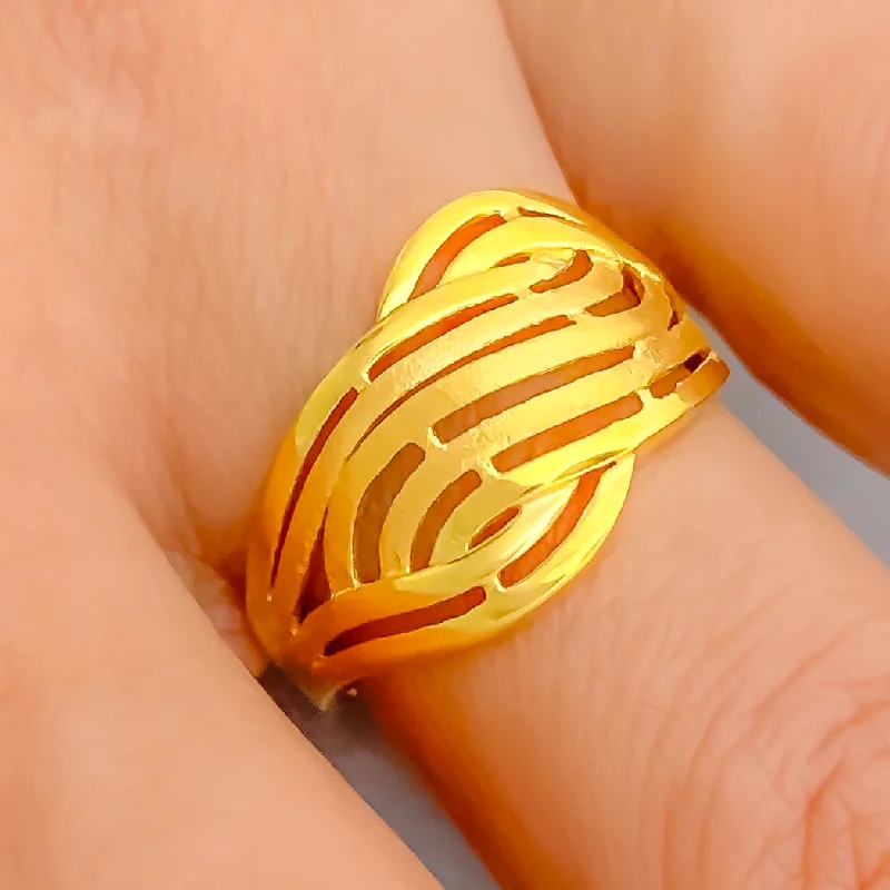 Rose gold rings for women -High Finished 22k Gold Curved Ring