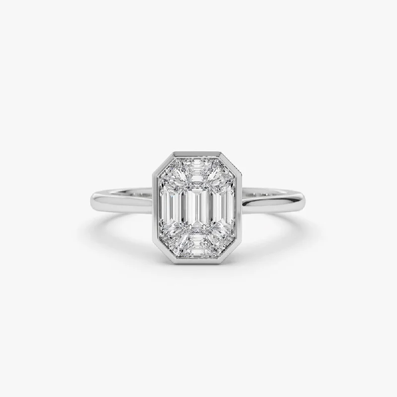 Diamond engagement rings for women -14k Emerald Cut Illusion Mosaic Solitaire Engagement Ring