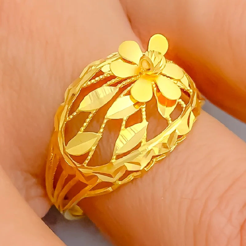 Chunky rings for women -Fascinating Cutwork 22k Gold Flower Ring