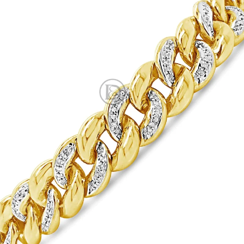 Pearl bracelets for women -10K Solid Yellow Gold .45CT tw Round Cut Diamond Cuban Link Bracelet