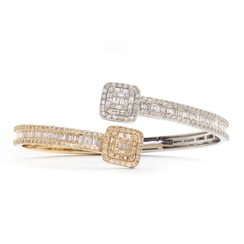 Crystal bangles for women -14KW+Y 4.25CTW DIAMOND CUFF BRACELET - BAGUETTE &