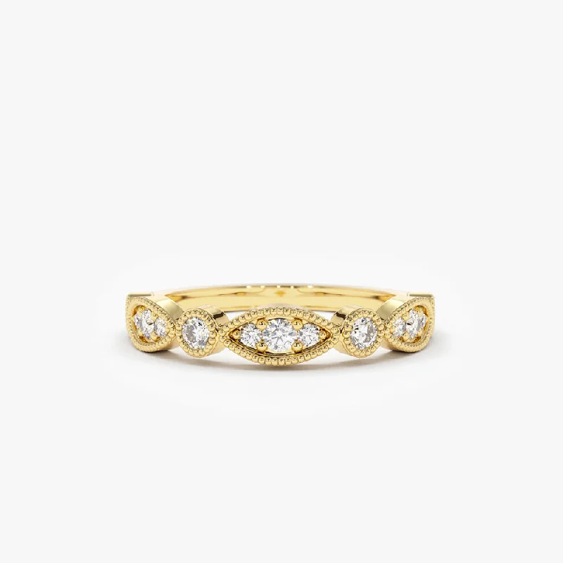 Unique engagement rings for women -14K Gold Vintage Style Diamond Wedding Ring