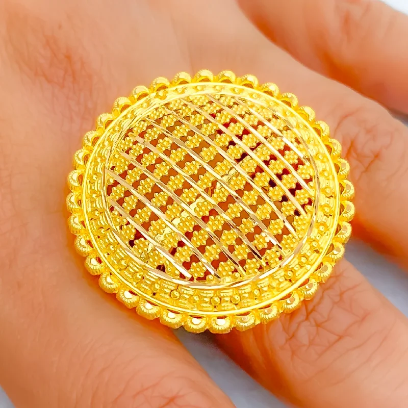 Elegant gemstone rings for women -Ornamental Striped 22k Gold Statement Ring