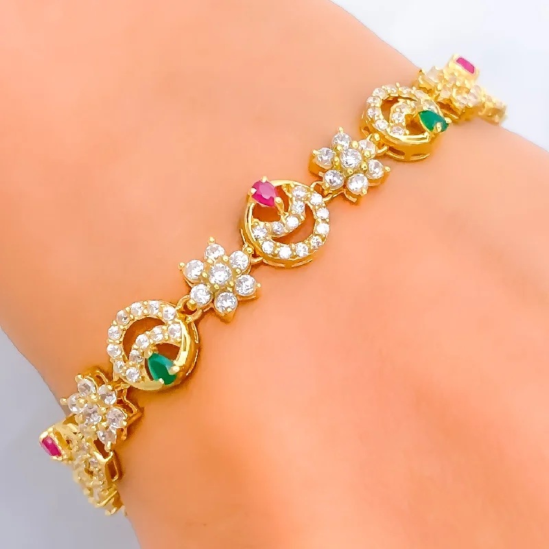 Wrap bracelets for women -Magnificent Alternating 22k Gold CZ Bracelet