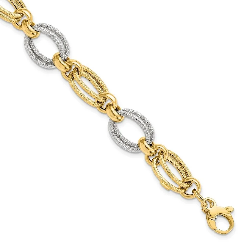 Boho bracelets for women -Curata 11mm 14k Two tone Gold Polished and Textured Fancy Link Bracelet 8 Inch