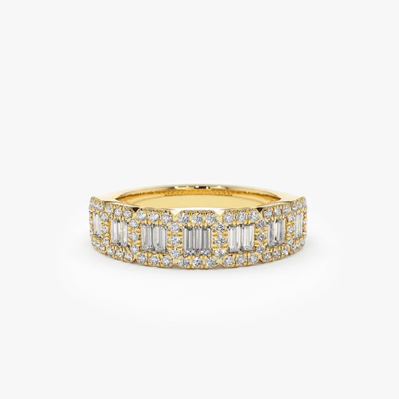 Vintage-inspired engagement rings for women -14K Gold Unique Baguette and Round Diamond Anniversary Ring