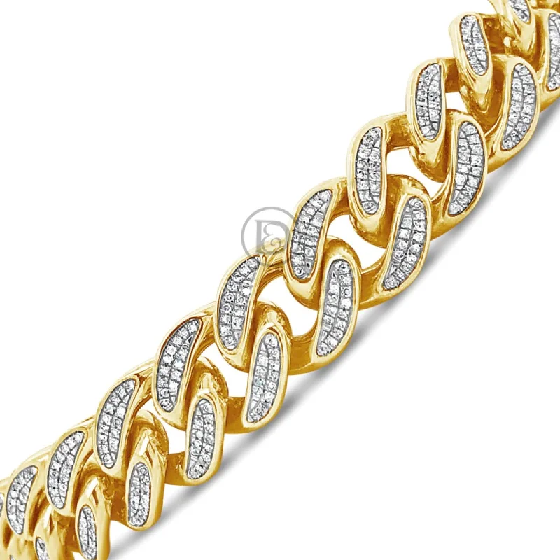 Tennis bracelets for women -10K Solid Yellow Gold 1.35CT tw Round Cut Diamond Cuban Link Bracelet