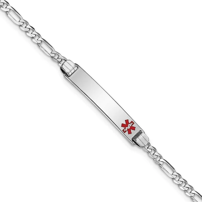 Gold bangles with diamonds for women -Curata 5.2mm 14k White Gold Engravable Medical Red Enamel Figaro Link ID Bracelet