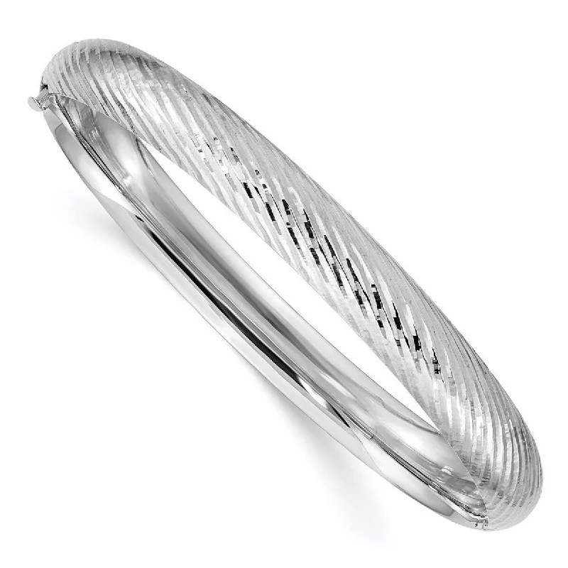 Silver bracelets for women -Curata 14k White Gold 5/16 Textured Cuff Stackable Bangle Bracelet