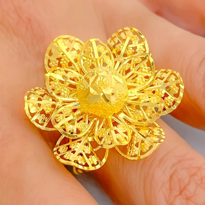 Aquamarine rings for women -Radiant Regal 22k Gold Beaded Flower Ring