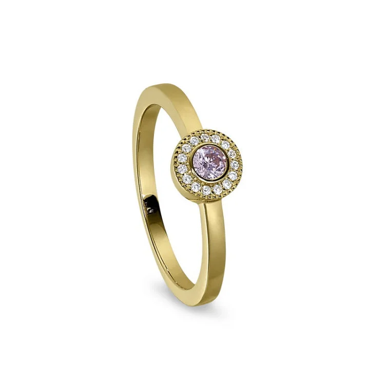 Affordable diamond engagement rings for women -Gold Finish Sterling Silver Micropave Round Simulated Pink Sapphire Ring with Simulated Diamonds Size 6