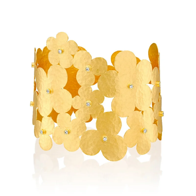 Gold bangles for women -Flower Diamond Cuff Bracelet