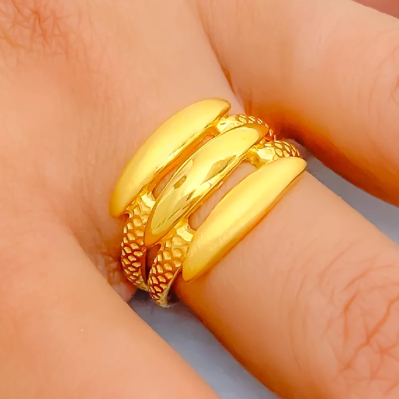 Engraved rings for women -Radiant Reflective 22k Gold Iconic Ring