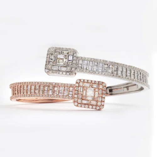 Unique bracelets for women -14KR+W 6.25CTW DIAMOND CUFF BRACELET - BAGUETTE &