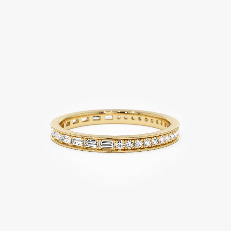 Art deco engagement rings for women -14k Half Baguette Half Round Diamond Eternity Band