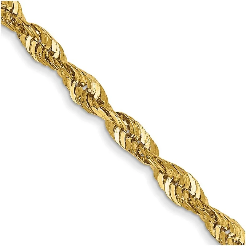 Modern cuff bracelets for women -Curata 14k Yellow Gold Solid Lightweight Lobster Claw Closure 2.5mm Sparkle Cut Extra light Rope Chain Bracelet