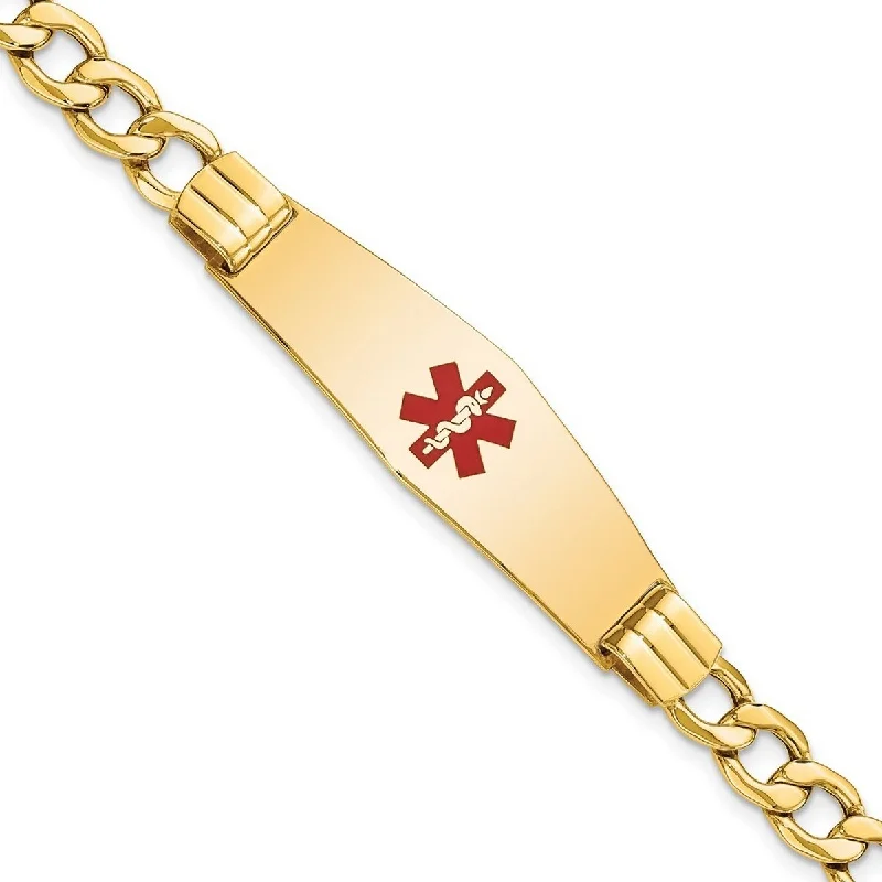 Leather bracelets for women -Curata 14k Yellow Gold 13.2mm Engravable Medical Red Enamel Curb Link ID Bracelet