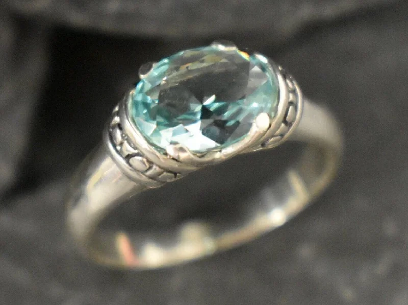 Engagement rings with diamond accents for women -Boho Aquamarine Ring - Blue Tribal Ring - Vintage Solitaire Ring