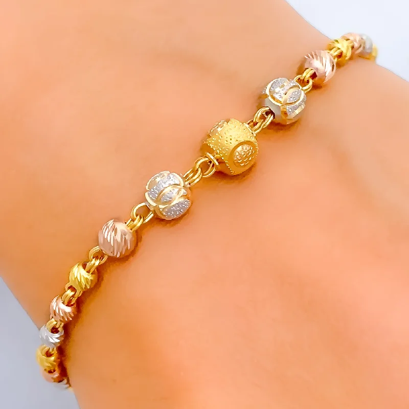 Crystal charm bracelets for women -Charming Etched 22k Gold Orb Bracelet